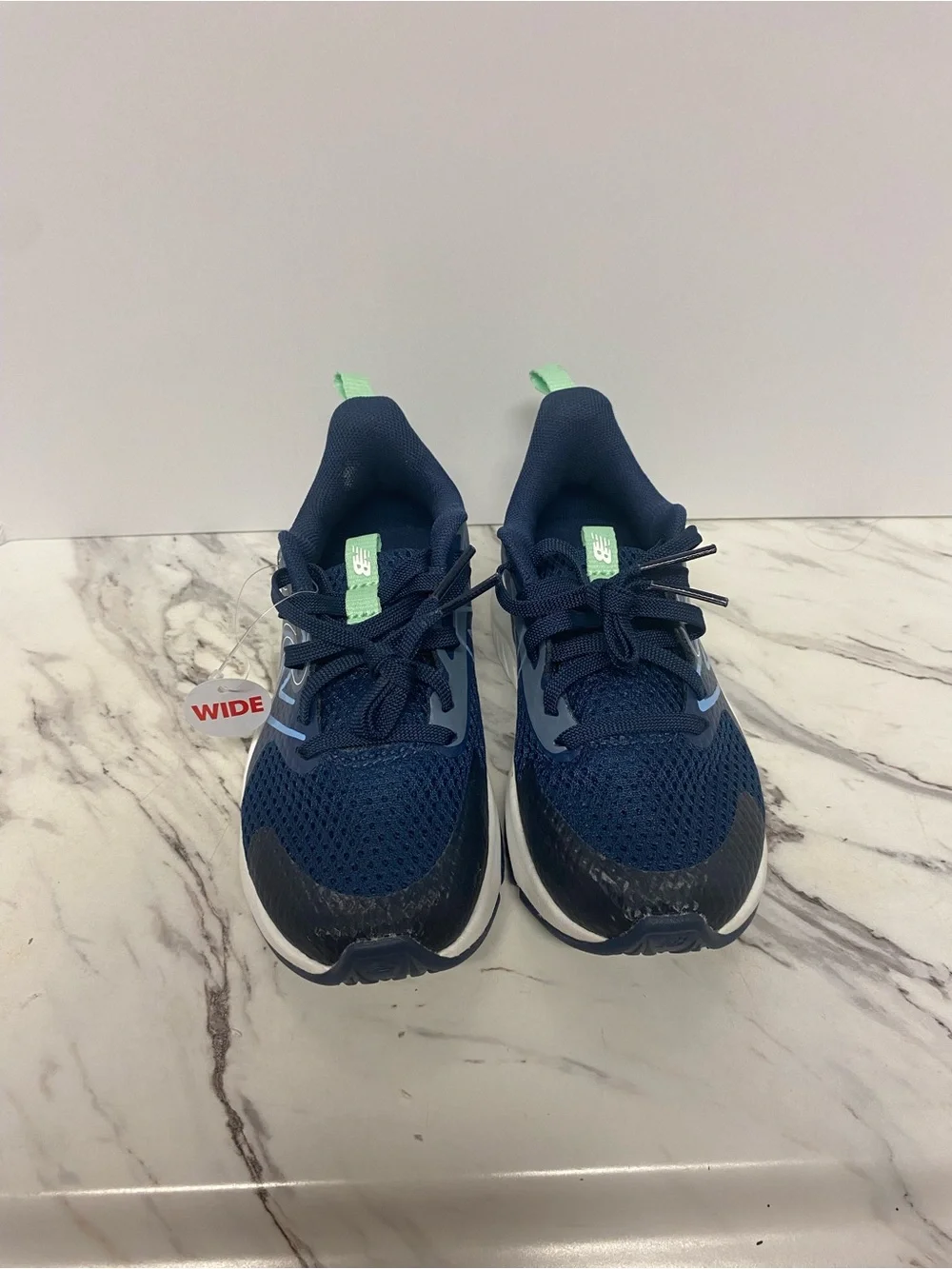 New Balance Kids Navy Sneakers with Mint Accents